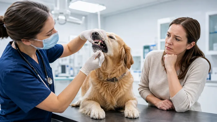 Veterinarian performing a dental checkup