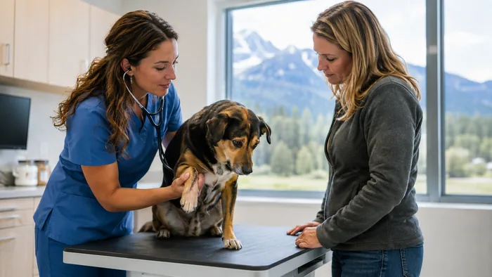 Compassionate veterinary checkup for a dog