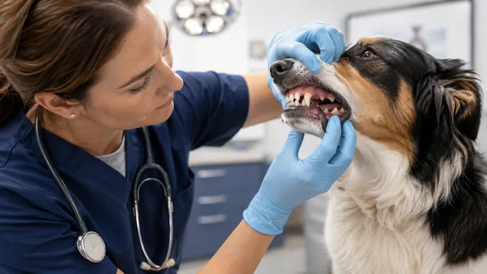 Close-up veterinary dental examination